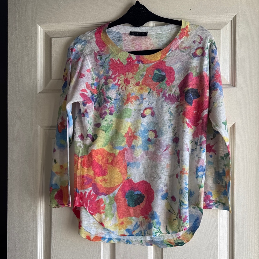 Nally & Millie Colorful Floral Hi Lo Long Sleeve Top